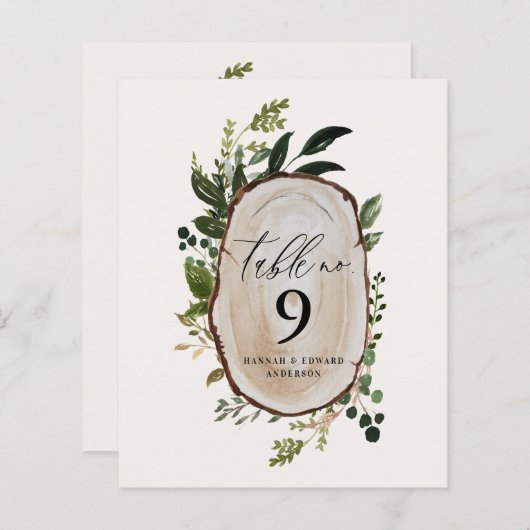 Elegant Rustic Botanical bruiloft table number Ped (Voorkant / Achterkant)