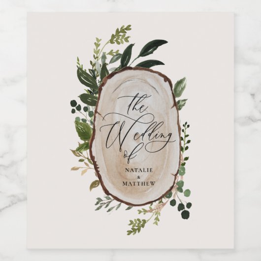 Elegant Rustic Botanical Greenery bruiloft Wijn Etiket (Enkel label)