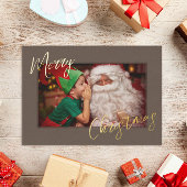 Elegant Rustic Brown & Gold Aangepaste kerstfoto's Folie Feestdagenkaart