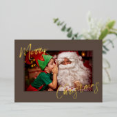 Elegant Rustic Brown & Gold Aangepaste kerstfoto's Folie Feestdagenkaart (Staand Voorkant)