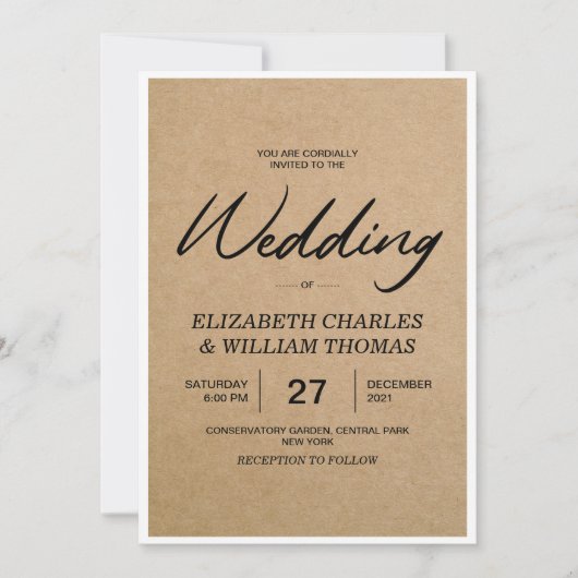 Elegant Rustic Brown Paper Wedding Kaart (Voorkant)