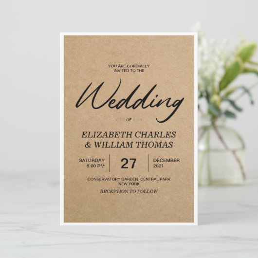 Elegant Rustic Brown Paper Wedding Kaart (Staand voorkant)