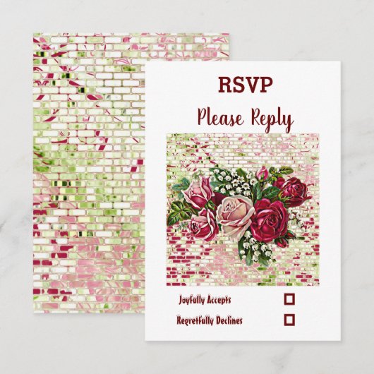 Elegant Rustic Burgundy Floral Maroon Roos Wedding RSVP Kaartje (Voorkant / Achterkant)