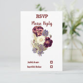 Elegant Rustic Burgundy Floral Maroon Wedding RSVP Kaartje (Staand voorkant)