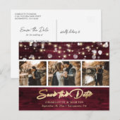 Elegant Rustic Burgundy Gold Foil Weduwfoto Aankondigingskaart (Voorkant / Achterkant)