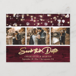 Elegant Rustic Burgundy Gold Foil Weduwfoto Aankondigingskaart