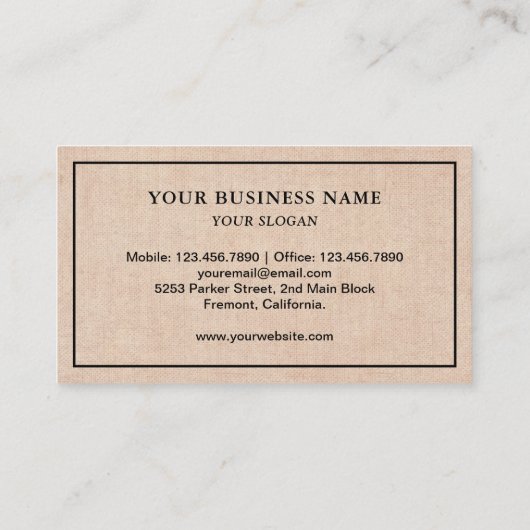 Elegant Rustic Burlap Honey Beemaar Visitekaartje (Achterkant)