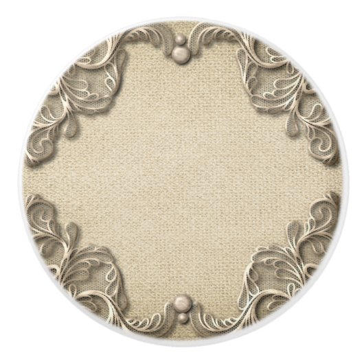 Elegant Rustic Burlap Lace Western Glam Keramische Knop (Voorkant)