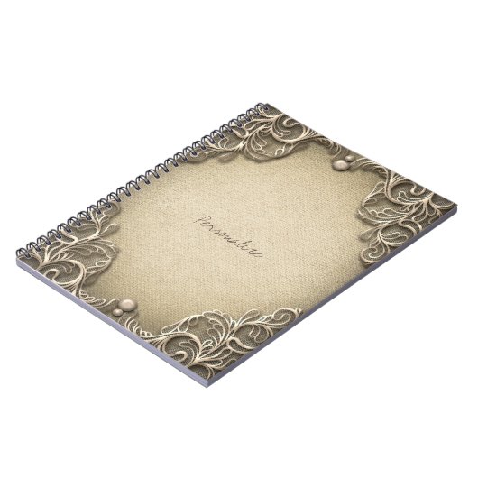 Elegant Rustic Burlap Lace Western Glam Notitieboek (Linkerzijde)
