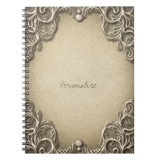 Elegant Rustic Burlap Lace Western Glam Notitieboek (Voorkant)