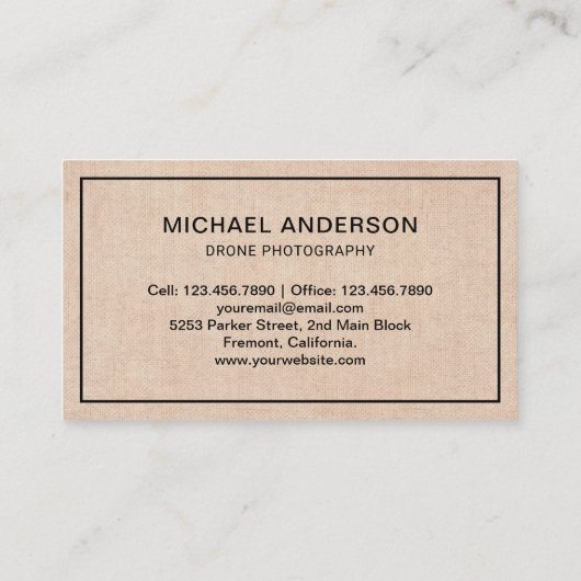 Elegant Rustic Burlap Modern Drone Visitekaartje (Achterkant)