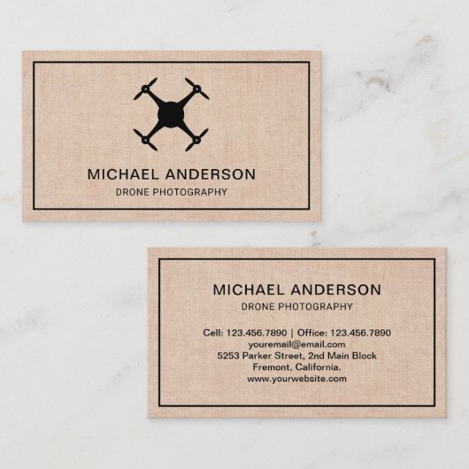 Elegant Rustic Burlap Modern Drone Visitekaartje (Voorkant / Achterkant)