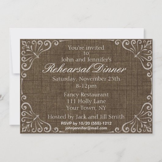 Elegant Rustic Burlap  repetitie Dinner Kaart (Voorkant)