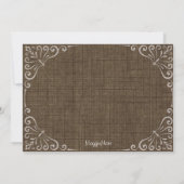 Elegant Rustic Burlap  repetitie Dinner Kaart (Achterkant)