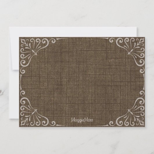 Elegant Rustic Burlap  repetitie Dinner Kaart (Achterkant)