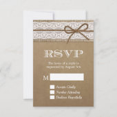 Elegant Rustic Burlap String Bow Wedding RSVP (Voorkant)