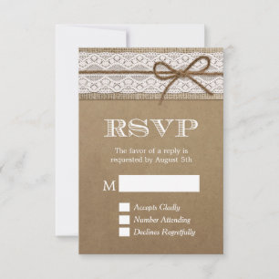 Elegant Rustic Burlap String Bow Wedding RSVP