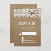 Elegant Rustic Burlap String Bow Wedding RSVP (Voorkant / Achterkant)