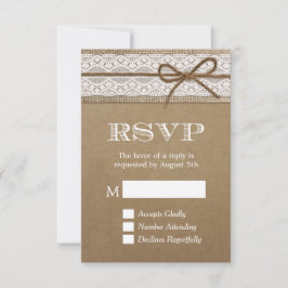 Elegant Rustic Burlap String Bow Wedding RSVP Kaartje