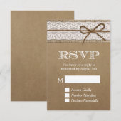 Elegant Rustic Burlap String Bow Wedding RSVP Kaartje (Voorkant / Achterkant)