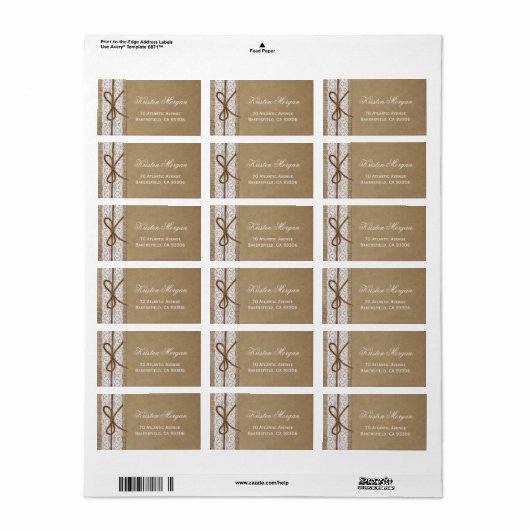 Elegant Rustic Burlap String gebonden in een boog  Etiket (Full Sheet)