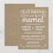 Elegant Rustic Burlap Wedding Invitations Kaart (Voorkant / Achterkant)
