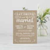 Elegant Rustic Burlap Wedding Invitations Kaart (Staand voorkant)