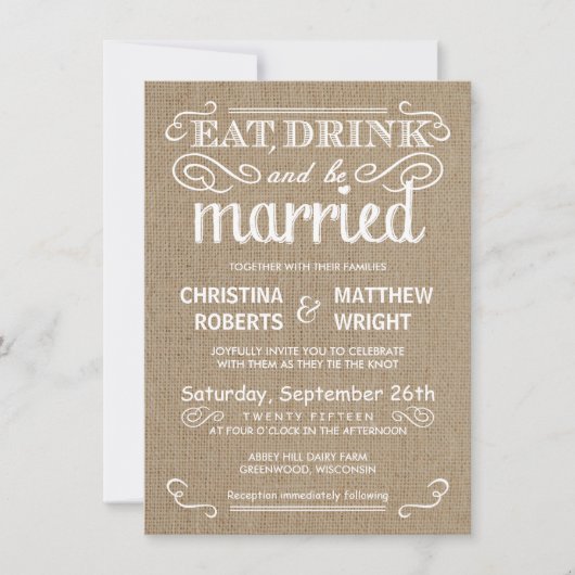 Elegant Rustic Burlap Wedding Invitations Kaart (Voorkant)