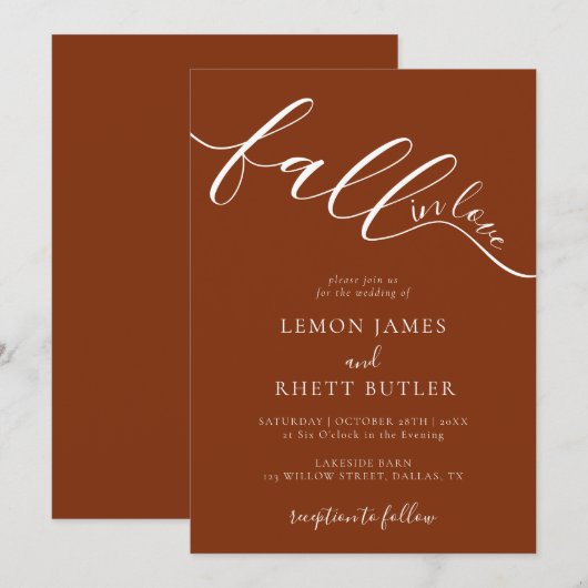 Elegant Rustic Calligraphy Herfst in Love Wedding Kaart (Voorkant / Achterkant)