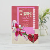 Elegant Rustic Calligraphy Red Heart Bow Wedding Kaart (Staand voorkant)