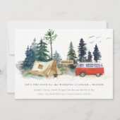 Elegant Rustic Camping Waterverf Pine Forest Save The Date (Voorkant)