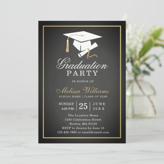 Elegant Rustic Chalkboard Black Gold Afstuderen Kaart (Staand voorkant)