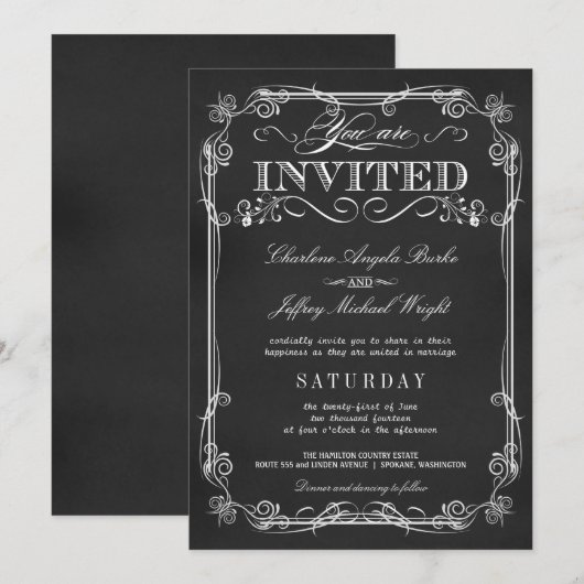 Elegant Rustic Chalkboard Wedding Invitations Kaart (Voorkant / Achterkant)