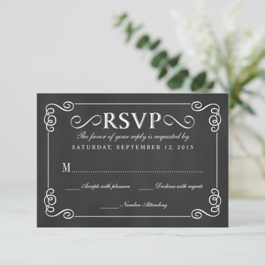 Elegant Rustic Chalkboard Wedding RSVP (Staand voorkant)