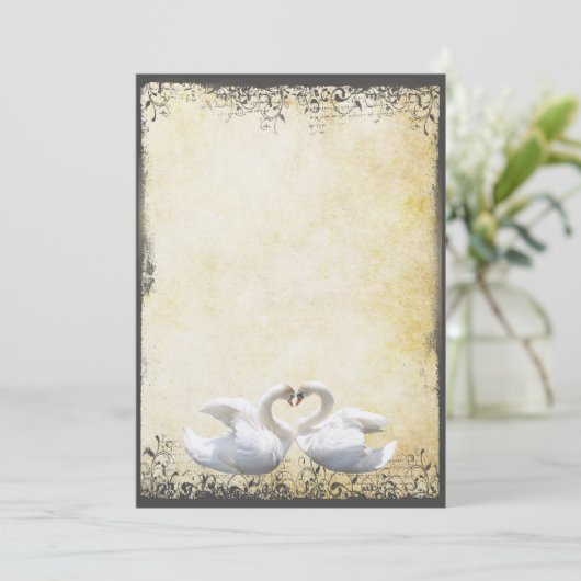 Elegant Rustic Chic Swan Tortelduifjes Wedding Kaart (Staand voorkant)
