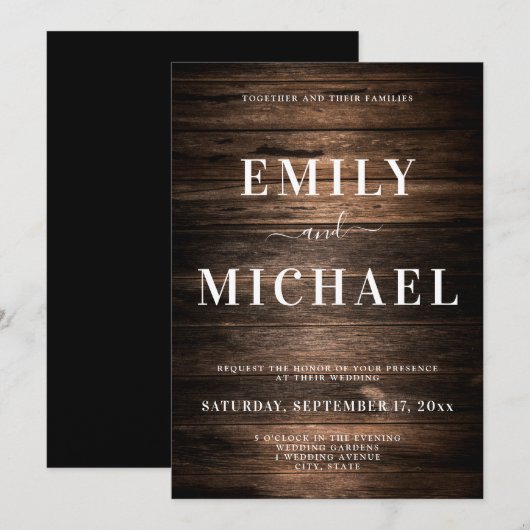 Elegant Rustic Chic Wedding Invitation Kaart (Voorkant / Achterkant)