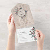 ELEGANT RUSTIC CHIC WOOD SLICE PINK FLORAL WEDING ALL IN ONE UITNODIGING (Afscheurbaar)