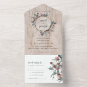 ELEGANT RUSTIC CHIC WOOD SLICE PINK FLORAL WEDING ALL IN ONE UITNODIGING (Binnen)