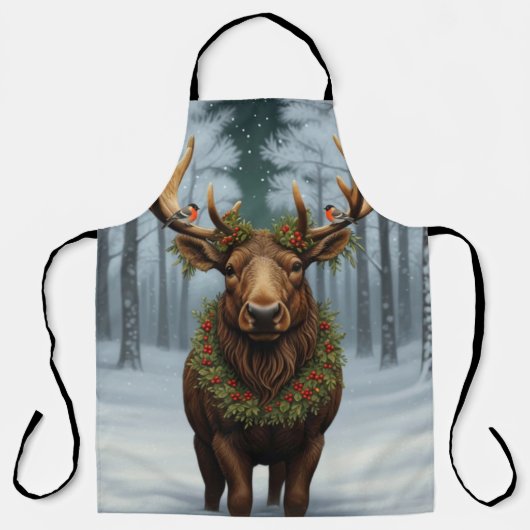 Elegant rustic Christmas moose winter landscape Schort (Voorkant)