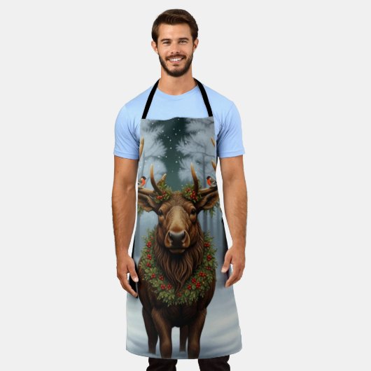 Elegant rustic Christmas moose winter landscape Schort (Gedragen)