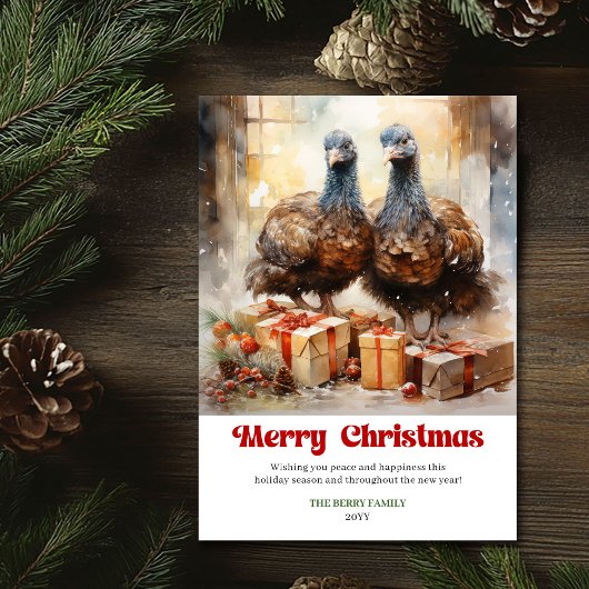 Elegant rustic Christmas scene animal greeting Feestdagenkaart