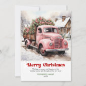 Elegant rustic Christmas scene pink truck greeting Feestdagenkaart (Voorkant)