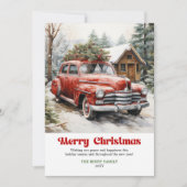 Elegant rustic Christmas scene red car greeting Feestdagenkaart (Voorkant)