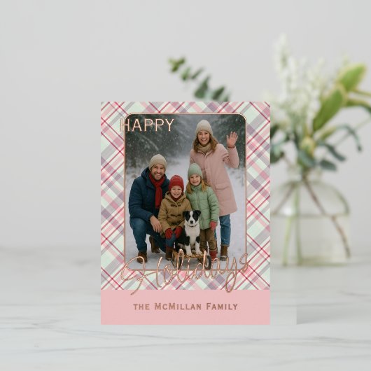 Elegant Rustic Classy Plaid Pattern Gold Folie Feestdagen Briefkaart (Staand Voorkant)