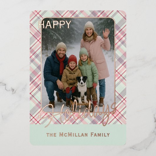 Elegant Rustic Classy Plaid Pattern Gold Folie Feestdagenkaart (Voorkant)