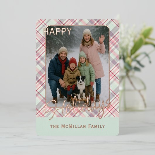 Elegant Rustic Classy Plaid Pattern Gold Folie Feestdagenkaart (Staand Voorkant)