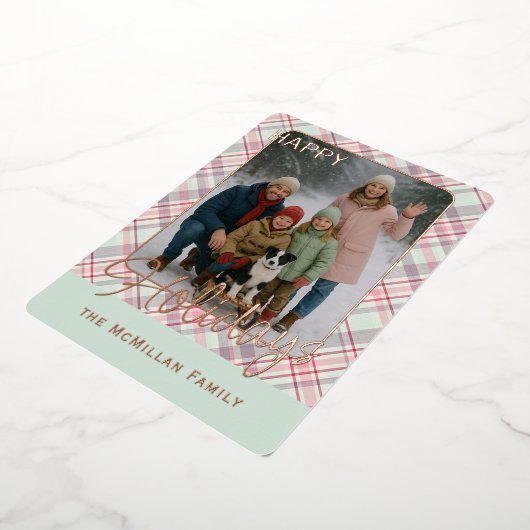 Elegant Rustic Classy Plaid Pattern Gold Folie Feestdagenkaart (Gedraaid)