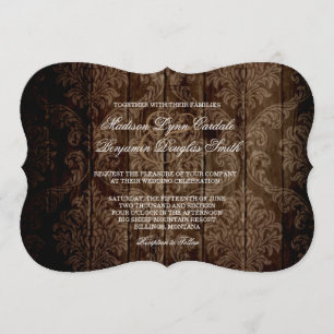 Elegant Rustic Country Damask Wedding Invitations Kaart