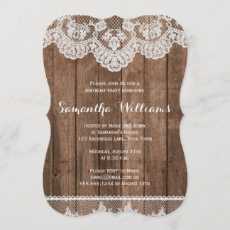 Elegant Rustic Country Wood & Lace Birthday Kaart