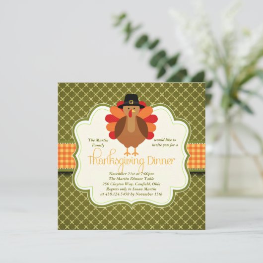 Elegant Rustic Cute Turkey Thanksgiving Dinner Kaart (Staand voorkant)